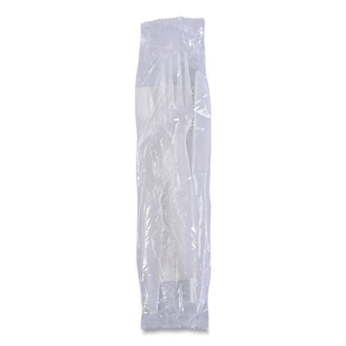 Four-piece Cutlery Kit, Heavyweight, Fork/knife/napkin/spoon, Plastic, White, 250/carton