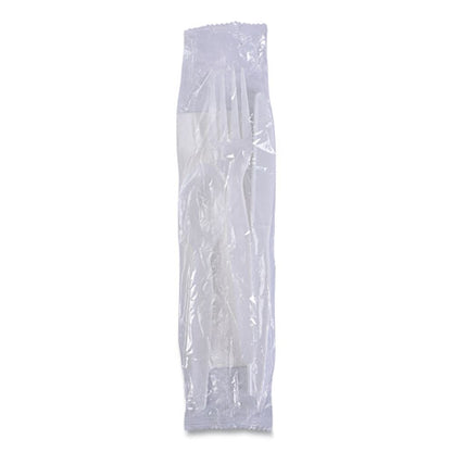 Four-piece Cutlery Kit, Heavyweight, Fork/knife/napkin/spoon, Plastic, White, 250/carton