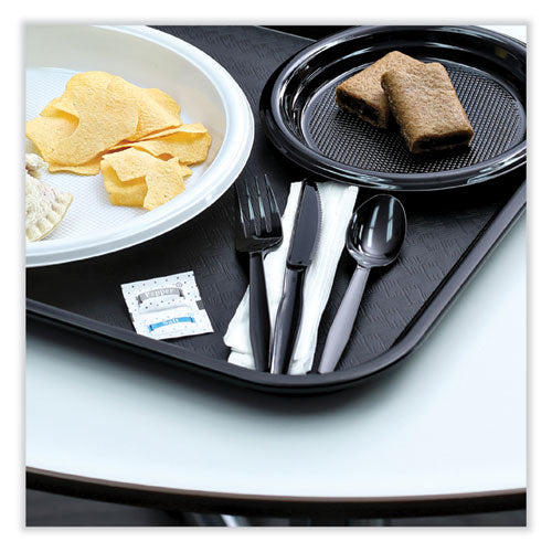 Six-piece Cutlery Kit, Mediumweight, Fork/knife/napkin/pepper/salt/spoon, Plastic, Black, 250/carton