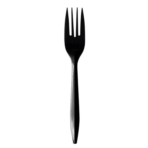 Mediumweight Polypropylene Cutlery, Fork, Plastic, Black, 1,000/carton