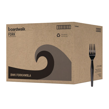 Heavyweight Polystyrene Cutlery, Fork, Plastic, Black, 1,000/carton