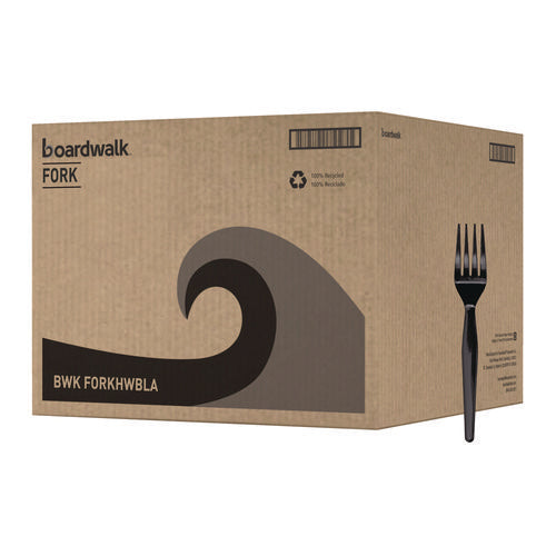 Heavyweight Polystyrene Cutlery, Fork, Plastic, Black, 1,000/carton