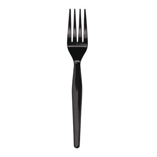 Heavyweight Polystyrene Cutlery, Fork, Plastic, Black, 1,000/carton