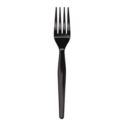 Heavyweight Polystyrene Cutlery, Fork, Plastic, Black, 1,000/carton