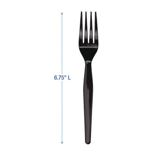 Heavyweight Polystyrene Cutlery, Fork, Plastic, Black, 1,000/carton