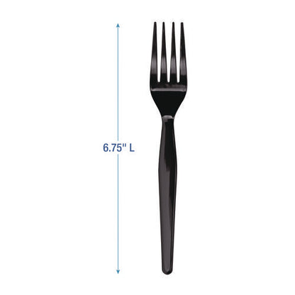 Heavyweight Polystyrene Cutlery, Fork, Plastic, Black, 1,000/carton