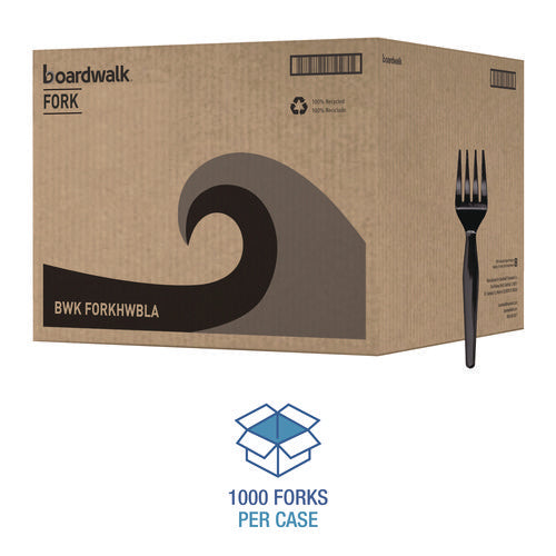 Heavyweight Polystyrene Cutlery, Fork, Plastic, Black, 1,000/carton