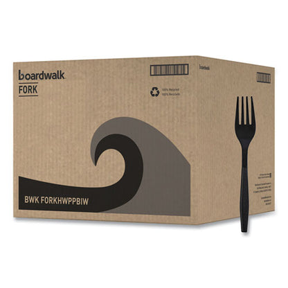 Heavyweight Wrapped Polypropylene Cutlery, Fork, Plastic, Black, 1,000/carton