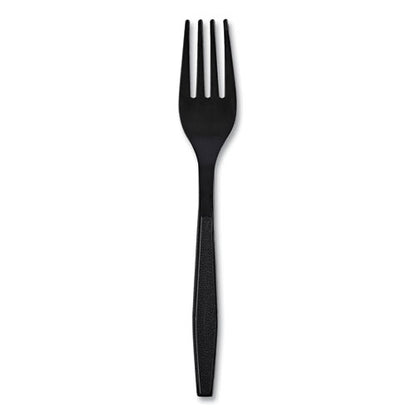 Heavyweight Wrapped Polypropylene Cutlery, Fork, Plastic, Black, 1,000/carton
