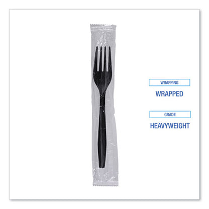 Heavyweight Wrapped Polypropylene Cutlery, Fork, Plastic, Black, 1,000/carton