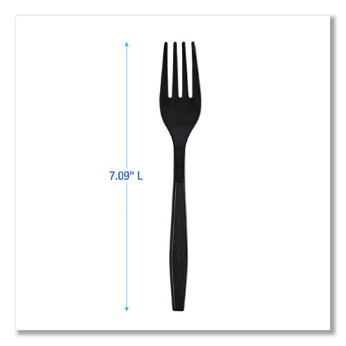 Heavyweight Wrapped Polypropylene Cutlery, Fork, Plastic, Black, 1,000/carton