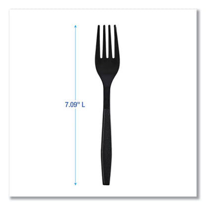 Heavyweight Wrapped Polypropylene Cutlery, Fork, Plastic, Black, 1,000/carton