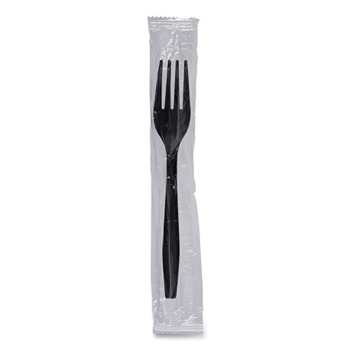 Heavyweight Wrapped Polypropylene Cutlery, Fork, Plastic, Black, 1,000/carton