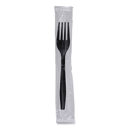 Heavyweight Wrapped Polypropylene Cutlery, Fork, Plastic, Black, 1,000/carton