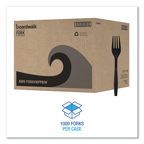 Heavyweight Wrapped Polypropylene Cutlery, Fork, Plastic, Black, 1,000/carton