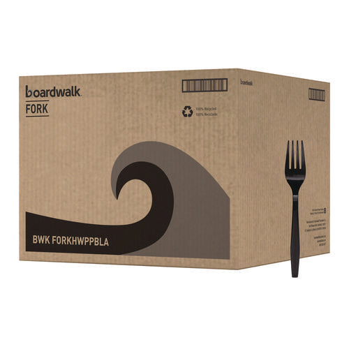 Heavyweight Polypropylene Cutlery, Fork, Plastic, Black, 1,000/carton