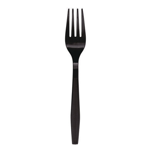 Heavyweight Polypropylene Cutlery, Fork, Plastic, Black, 1,000/carton