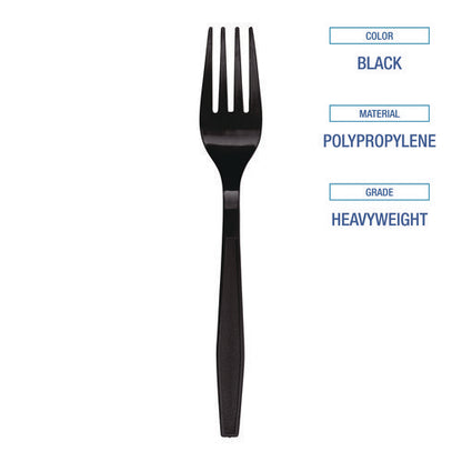 Heavyweight Polypropylene Cutlery, Fork, Plastic, Black, 1,000/carton