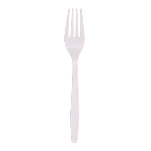 Heavyweight Polypropylene Cutlery, Fork, Plastic, White, 1,000/carton