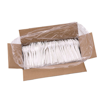 Heavyweight Polypropylene Cutlery, Fork, Plastic, White, 1,000/carton