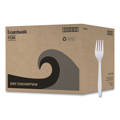 Heavyweight Wrapped Polypropylene Cutlery, Fork, Plastic, White, 1,000/carton