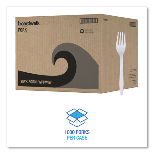 Heavyweight Wrapped Polypropylene Cutlery, Fork, Plastic, White, 1,000/carton