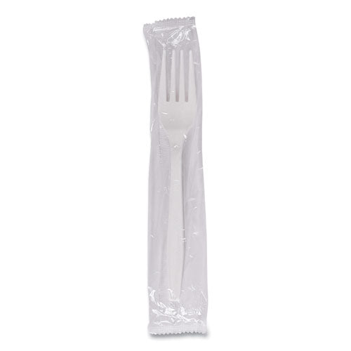 Heavyweight Wrapped Polypropylene Cutlery, Fork, Plastic, White, 1,000/carton