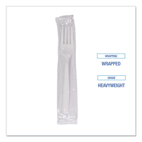 Heavyweight Wrapped Polypropylene Cutlery, Fork, Plastic, White, 1,000/carton