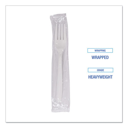 Heavyweight Wrapped Polypropylene Cutlery, Fork, Plastic, White, 1,000/carton