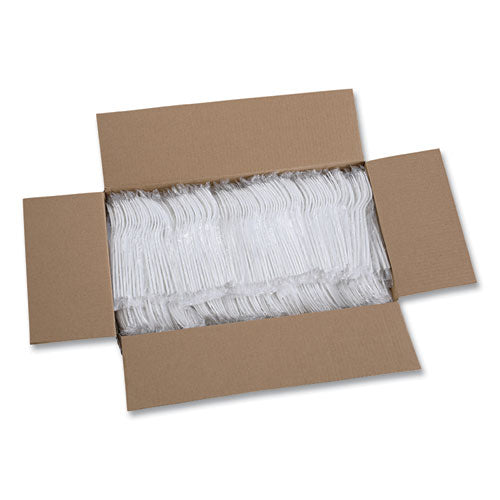 Heavyweight Wrapped Polypropylene Cutlery, Fork, Plastic, White, 1,000/carton