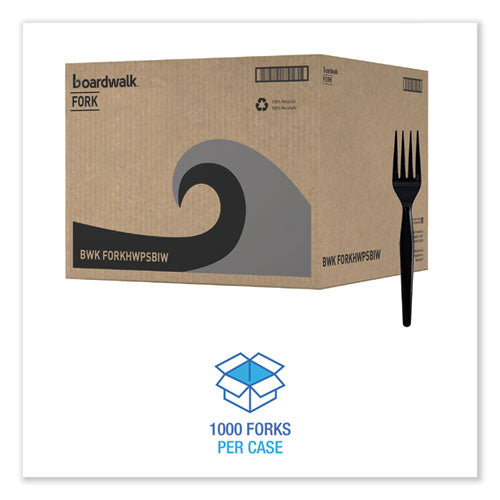 Heavyweight Wrapped Polystyrene Cutlery, Fork, Plastic, Black, 1,000/carton