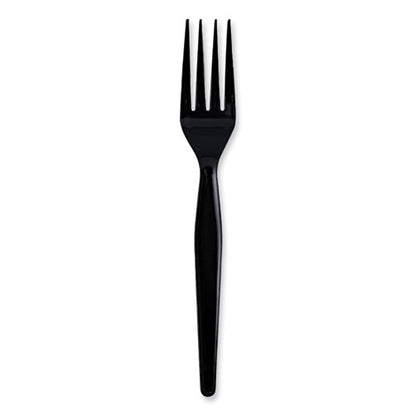 Heavyweight Wrapped Polystyrene Cutlery, Fork, Plastic, Black, 1,000/carton