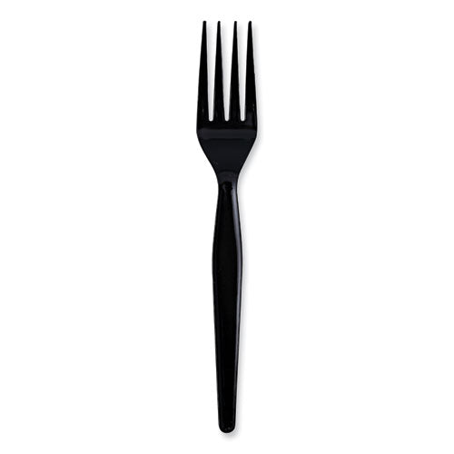 Heavyweight Wrapped Polystyrene Cutlery, Fork, Plastic, Black, 1,000/carton
