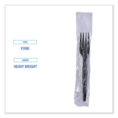 Heavyweight Wrapped Polystyrene Cutlery, Fork, Plastic, Black, 1,000/carton