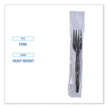 Heavyweight Wrapped Polystyrene Cutlery, Fork, Plastic, Black, 1,000/carton