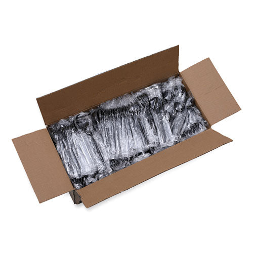 Heavyweight Wrapped Polystyrene Cutlery, Fork, Plastic, Black, 1,000/carton