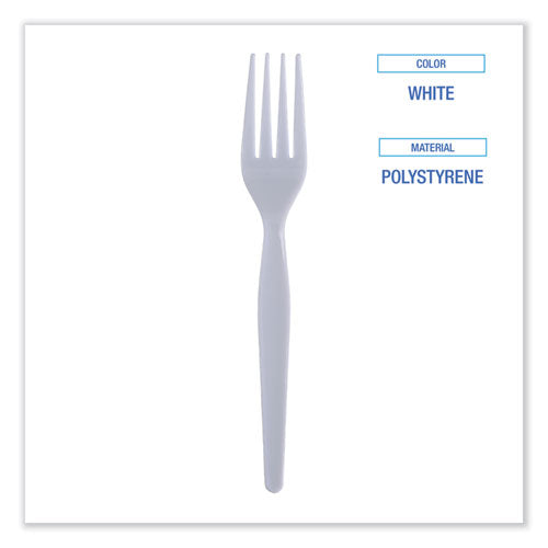 Heavyweight Polystyrene Cutlery, Fork, Plastic, White, 1,000/carton