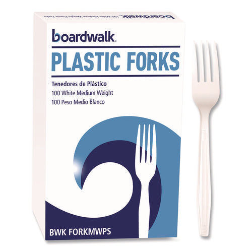 Mediumweight Polystyrene Cutlery, Fork, Plastic, White, 100/box