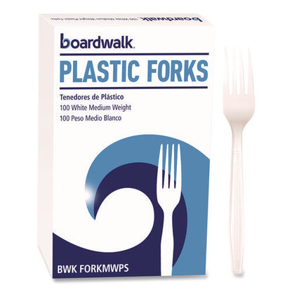 Mediumweight Polystyrene Cutlery, Fork, Plastic, White, 100/box