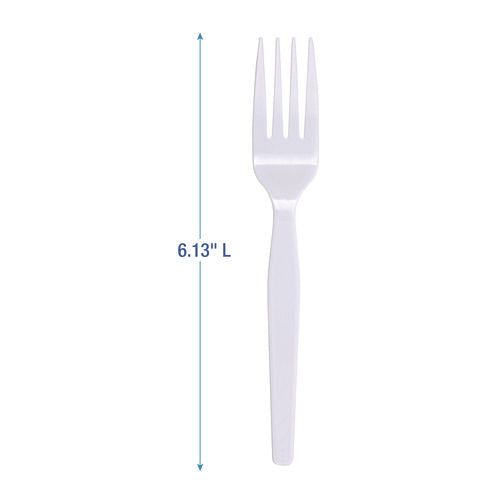 Mediumweight Polystyrene Cutlery, Fork, Plastic, White, 100/box, 10 Boxes/carton