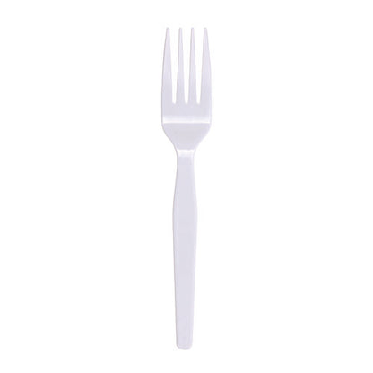 Mediumweight Polystyrene Cutlery, Fork, Plastic, White, 100/box, 10 Boxes/carton