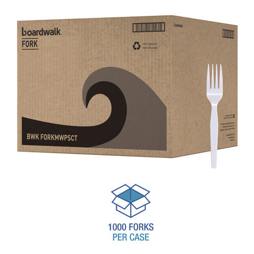 Mediumweight Polystyrene Cutlery, Fork, Plastic, White, 100/box, 10 Boxes/carton