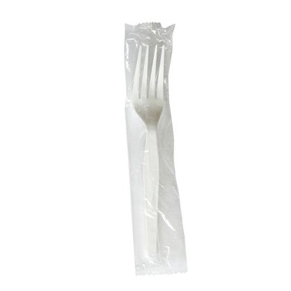 Heavyweight Wrapped Polystyrene Cutlery, Fork, Plastic, White, 1,000/carton