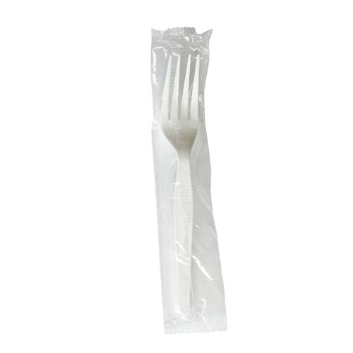Heavyweight Wrapped Polystyrene Cutlery, Fork, Plastic, White, 1,000/carton