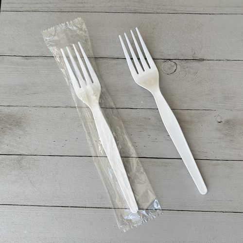 Heavyweight Wrapped Polystyrene Cutlery, Fork, Plastic, White, 1,000/carton