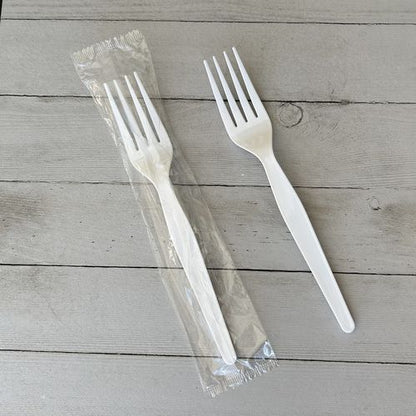 Heavyweight Wrapped Polystyrene Cutlery, Fork, Plastic, White, 1,000/carton