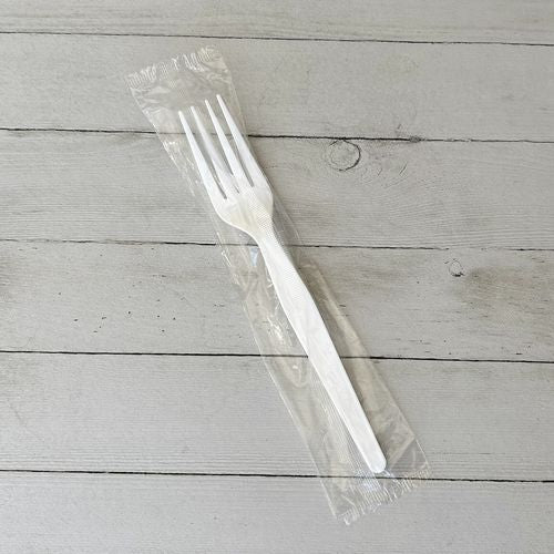 Heavyweight Wrapped Polystyrene Cutlery, Fork, Plastic, White, 1,000/carton