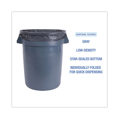 Linear Low Density Industrial Can Liners, 33 Gal, 1.3 Mil, 33" X 39", Gray, Flat Pack, 100/carton