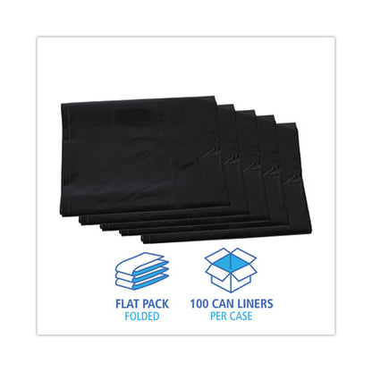 Linear Low Density Industrial Can Liners, 60 Gal, 1.7 Mil, 38" X 58", Black, Flat Pack, 100/carton