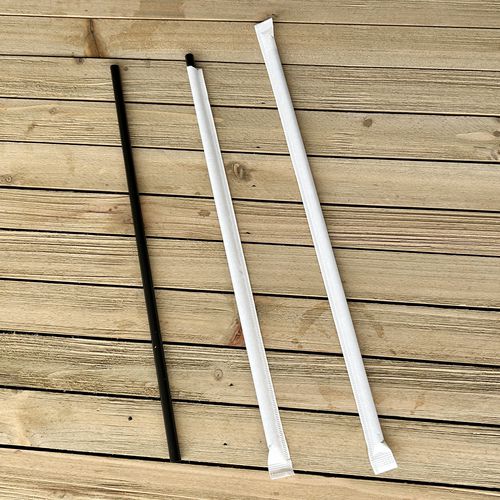Wrapped Giant Straws, 10.25", Polypropylene, Black, 300/pack, 4 Packs/carton